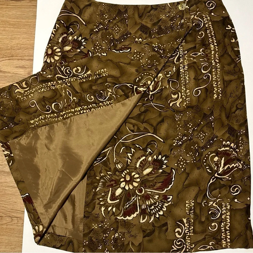 100% silk 90s boho earthy goth wrap skirt, Dana Buchman size 14 - Picture 3 of 11